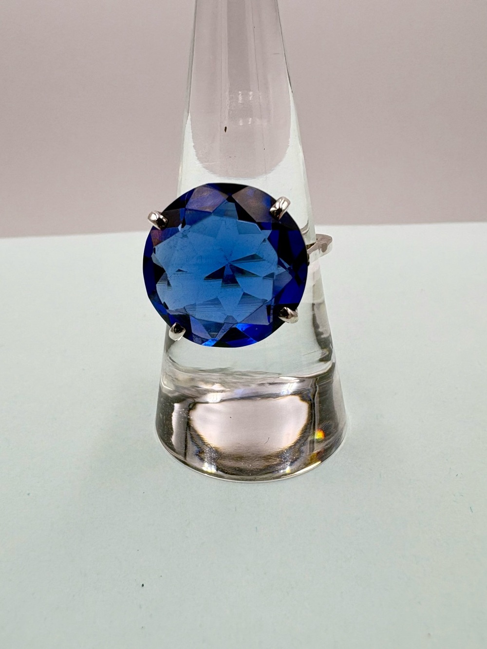 925 Sterling Silver Genuine 8CT Faceted Sapphire Gemstone Ring - Size 7.5 - Picture 9 of 17